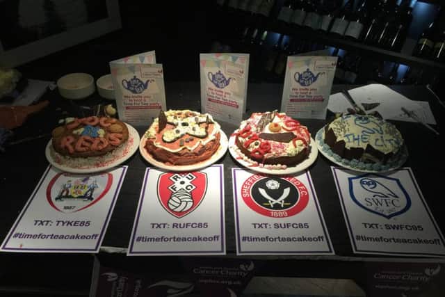 The finished cakes after the Time for Tea Cake Off involving players from Sheffield United, Sheffield Wednesday, Rotherham United and Barnsley
