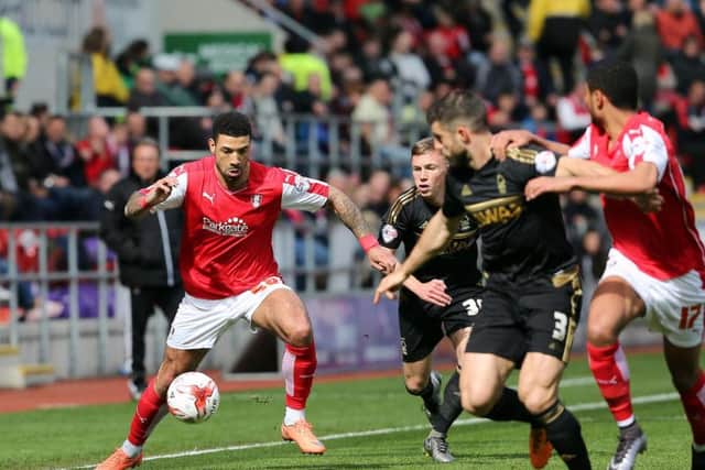 Leon Best in action for Rotherham United against Nottingham Forest. The sides drew 0-0 at the New York Stadium