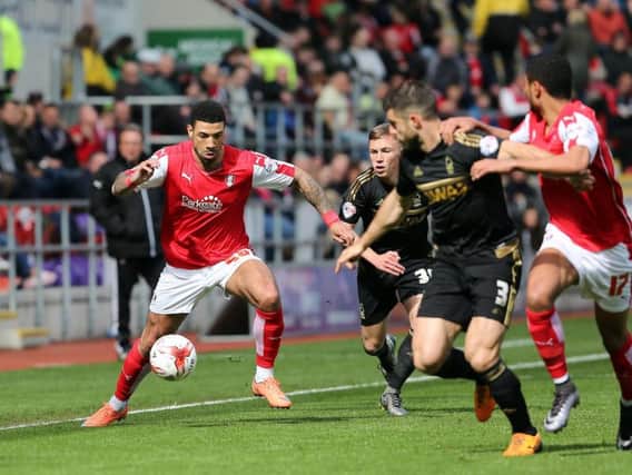 Leon Best in action for Rotherham United against Nottingham Forest. The sides drew 0-0 at the New York Stadium