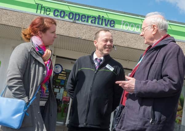 PCC Dr Alan Billing and MP Louise Haigh, visit the scene of the attack on a female police officer in Gleadless to talk to Mike Poyser, manager at the Co-op store where the attack is said to have took place
Picture Dean Atkins