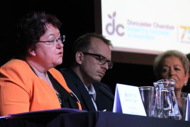 Doncaster Business Conference 2016 at The Legacy Centre. Panel 1 talking about The Northern Powerhouse. Pictured is Jo MIller, Chief Executive at DMBC.