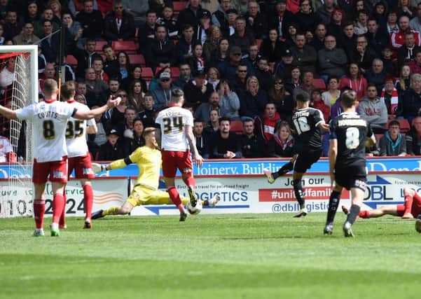 The disallowed goal. Pictures: Sport Image and Keith Turner