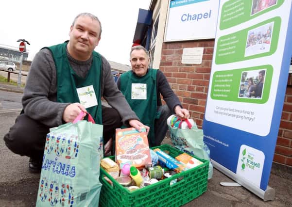 Sheffield S6 Foodbank at the Chapel at St Thomas Philadelphia on Gilpin Street. Pictured are volunteers Andrew Hook and Dave Burton.