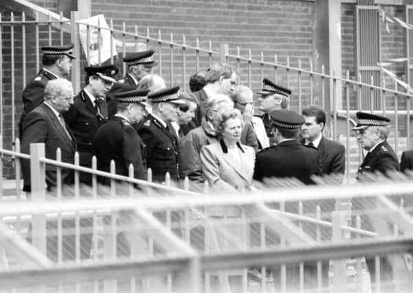 Margaret Thatcher visits Hillsborough following the disaster