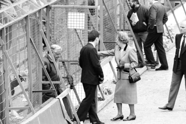 Margaret Thatcher and Douglas Hurd visit Hillsborough