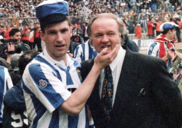 Rumbelows Cup - Sheffield Wednesday v Manchester United - 21st April 1991
Nigel Pearson gives a gentle pat of congratulation to his boss Ron Atkinson