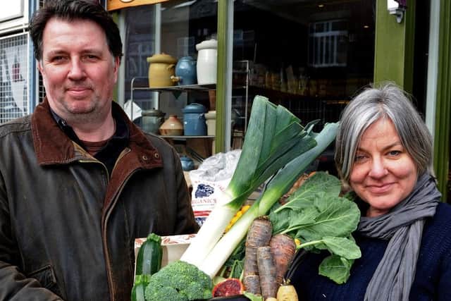 Moya Sketchley and Mark Mercer, of Barra Organics, on Sharrow Vale Road. Picture: Andrew Roe