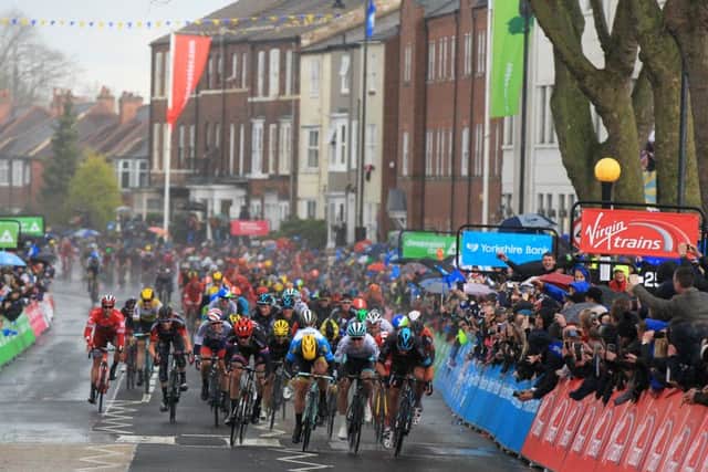 A bunch sprint to the men's race where Team Sky rider Danny Van Poppel came over the line first after a photo finish. Tour de Yorkshire - Stage 2 between Otley and Doncaster. Saturday 30th April 2016. Picture: Chris Etchells