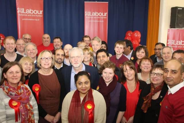 Labour leader Jeremy Corbyn alongside the candidates standing for election in Sheffield