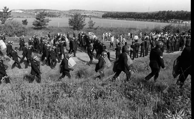 MINERS STRIKE June 18th 1984
Pickets are moved on by police at Orgreave and usher them towards Catcliffe.