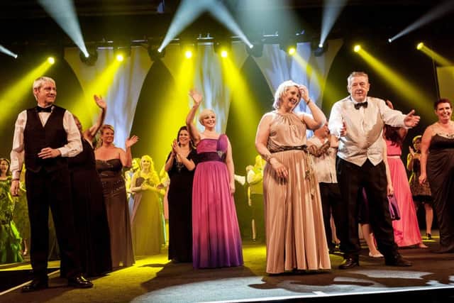 The models gather for the finale of the Aurora Fashion Show. Picture: Rob Ferrol