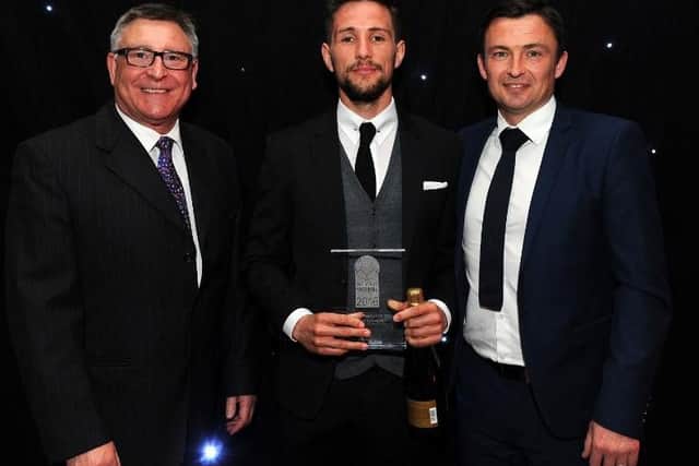 Conor Hourihane wins the Barnsley Player of the Year with Andrew Deniff and Paul Heckingbottom at The Star Football Awards. Picture: Andrew Roe