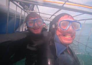 Ben Parkinson during his shark cage diving session