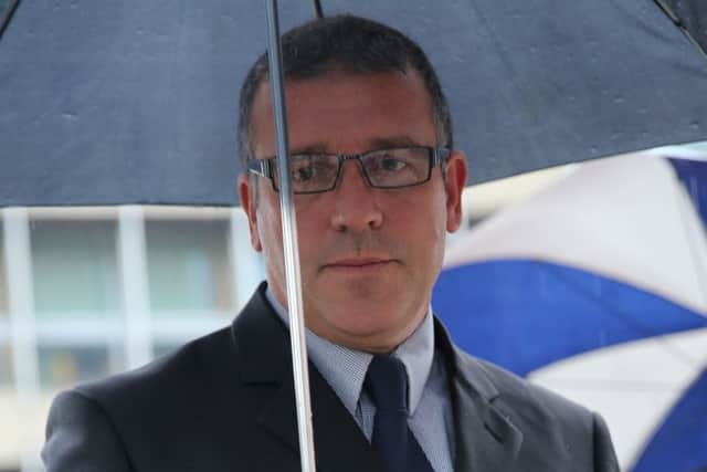 Adrian Pogmore leaves Sheffield Magistrates court today May 10 2016. Five men, including three current or former police officers and two current or former pilots, have appeared at Sheffield Magistrates Court following an investigation into the misuse of the camera on a police helicopter.