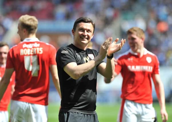 Barnsley's caretaker manager Paul Heckingbottom appaluds the fans