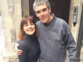 Sheffield woman Stevie Birchall pictured with Ian Brown outside The Church studios in London in March