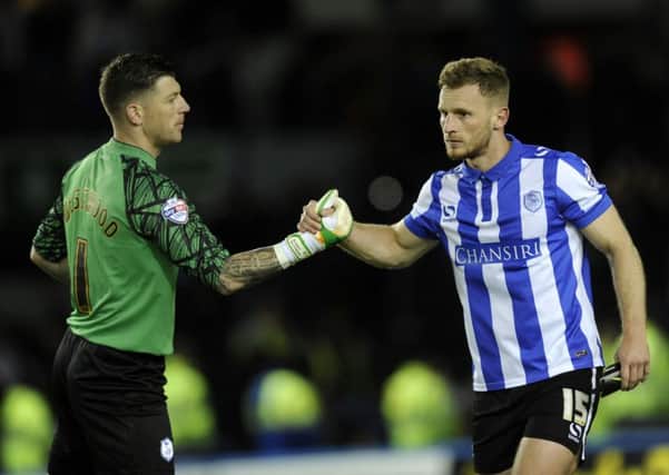 Tom Lees and Keiren Westwood at the final whistle