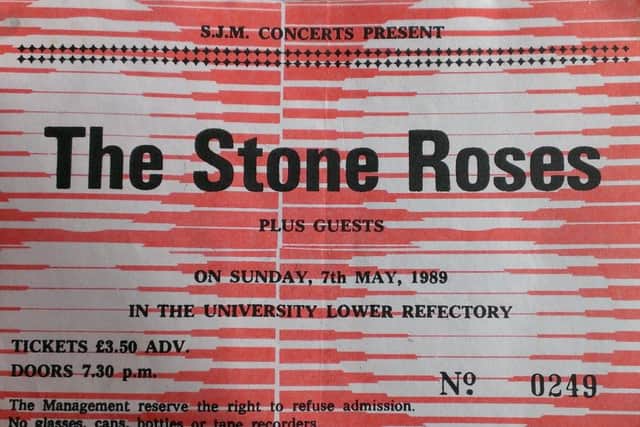 A ticket from the Stone Roses 1989 gig at the Lower Refrectory at Sheffield Unversity