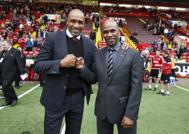 Former players Briane Dean and Tony Agana will resurrect their partnership at Bramall Lane this weekend 
Â©2015 Sport Image all rights reserved