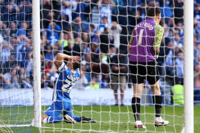 Brighton and Hove Albion's Anthony Knockaert (left) rues an early miss chance on goal during the Sky Bet Championship play off, second leg match at the AMEX Stadium, Brighton.