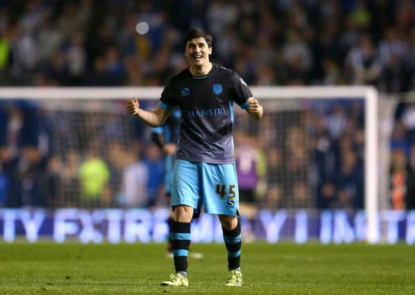 Sheffield Wednesday's Fernando Forestieri celebrates after the final whistle during the Sky Bet Championship play off, second leg match at the AMEX Stadium, Brighton.