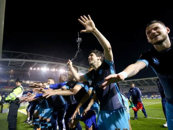 Sheffield Wednesday players celebrate making it tot the play-off final