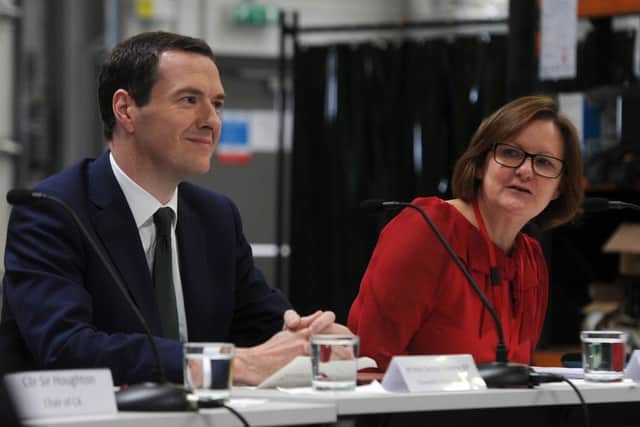 Chancellor George Osborne with Coun Julie Dore at the AMRC training centre to sign the devolution deal for Sheffield. She claims Business Secretary Sajid Javid has refused several meetings with her on the BIS job move from the city to London  Picture: Andrew Roe