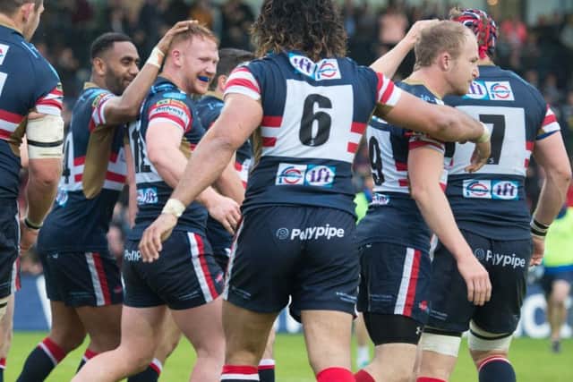 Knights celebrate Hurrell's first half try