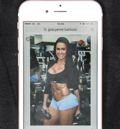 Picture on the phone of Gemma Doherty of fitness guru Gracyanne Barbosa. Photo: Gemma Doherty