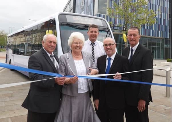 Pictured left to right: 

Councillor Joe Blackham, Cabinet Member for Regeneration and Transportation 
Mayor of Doncaster Ros Jones 
Nathan Broadhead, Bus Network and Performance Manager, South Yorkshire Passenger Transport Executive 
John Young, Commercial Director, Stagecoach Yorkshire 
Daryll Broadhead, Operations Manager, First Doncaster