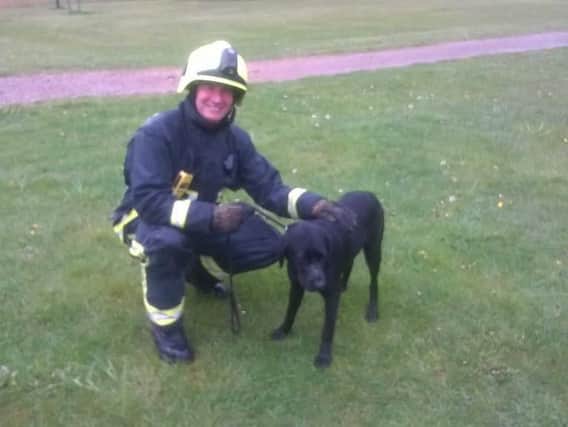 Paddy the firefighter with Paddy the dog