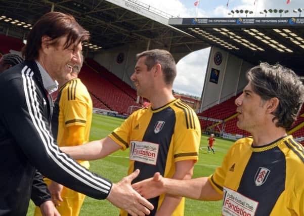 Actor Sean Bean meets the plays before Kick-off. Picture: Marie Caley NSST Legends v All Stars MC 8