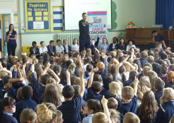 Mike Tuck of Sheffield sharks at Woodseats Primary School
