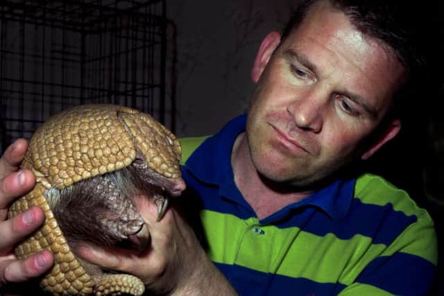 Mayfield Animal Park Encounter Day: Ed Sorsby tries to find the face of an armadillo