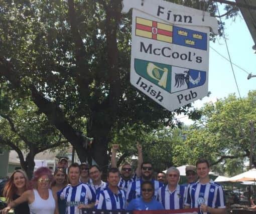 New Orleans based Owls fans outside Finn McCool''s Irish bar. Jamie, pictured second left from the front, has converted several locals to follow Sheffield Wednesday since he moved in 2006
