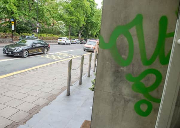 Grafitti tags along Ecclesall Road in Sheffield