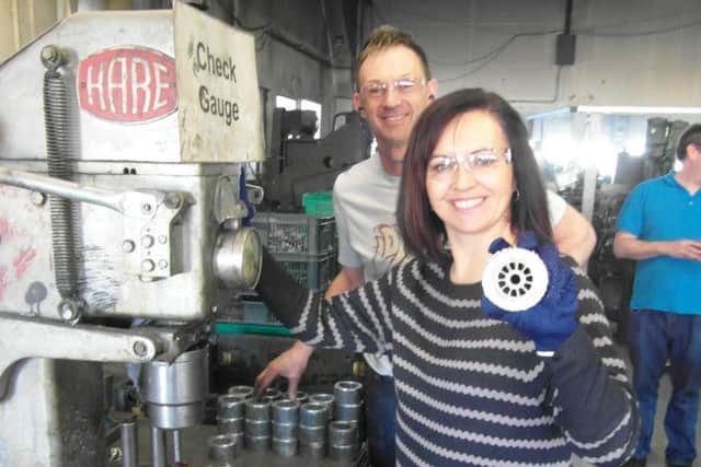 Caroline Flint and Gary Evans with a rotar at Hallam Castings