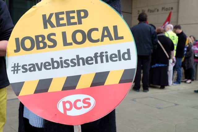 Sheffield civil servants protest over job cuts outside St Paul's Square