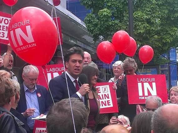 Labour leader Jeremy Corbyn and Ed Miliband  arrived in Doncaster this afternoon on the EU referendum campaign trail. Picture: Stephanie Bateman