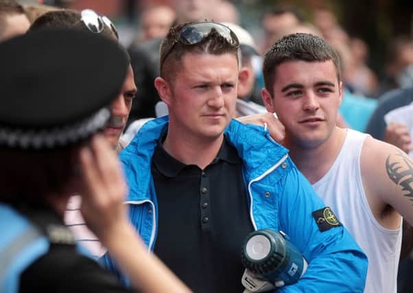 Tommy Robinson at an EDL rally in Sheffield in 2013. He is now one of the leaders of the Pegida group who plan to protest in Rotherham on Saturday.