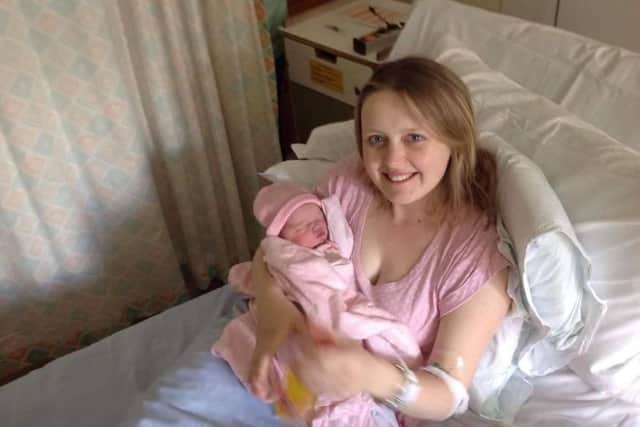 Esmae Noon of Askern, Doncaster, shortly after she was born. Esmae was born in August 2014 when her mum Beth was home alone.