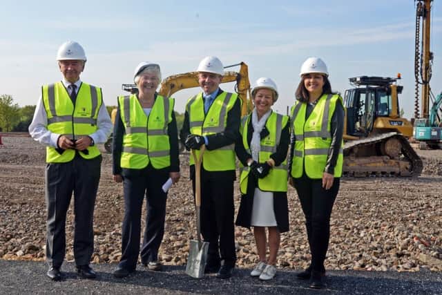 Robert Goodwill, Minister of State for Transport, breaks ground at the National College for High Speed Rail. He is pictured with l-r Terry Morgan, College Chairman, Ros Jones, Mayor of Doncaster, Rosie Winterton and Caroline Flint, Doncaster MP's. Picture: Marie Caley