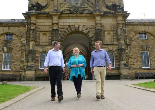 8 June 2016....Director General of the RHS Sue Biggs and Show Director Nick Mattingley are joined by Chatsworth's Head of Gardens and Landscapes Steve Porter at an event to introduce the RHS Chatsworth Flower Show which will be launched from 7 to 11 June 2017. Picture Scott Merrylees