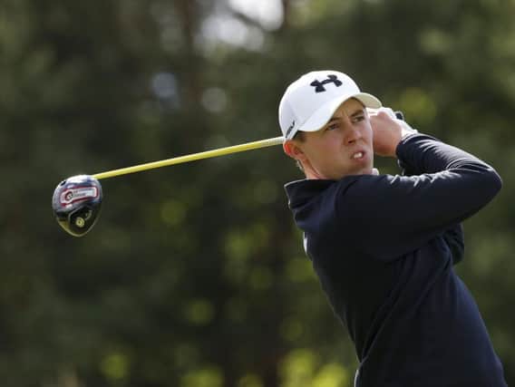 Matthew Fitzpatrick plays off the tee during the last round of the Nordea Masters golf tournament at the Bro Hof golf club, Stockholm