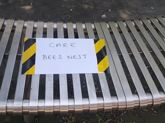 The sign warning of the bees.