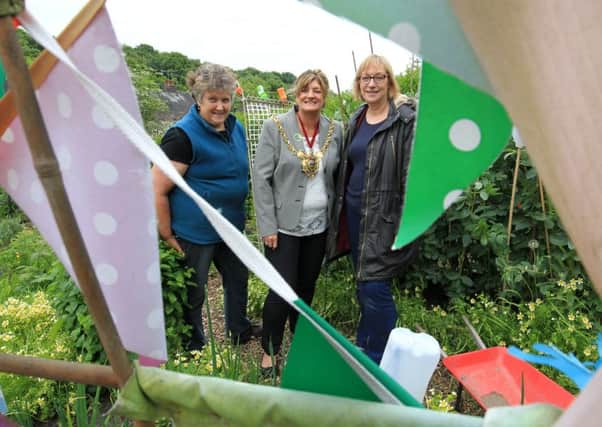Big Lunch event and annual open day at Firth Park Community Allotments. Pictured are Dot Rodman, Lord Mayor of Sheffield Councillor Denise Fox, and Gill Furniss MP. Photo: Chris Etchells