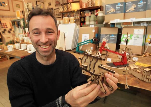 Feature on Sheffield Maker's shop in the WInter garden. Pictured is Giles Grover and his Small Machines.