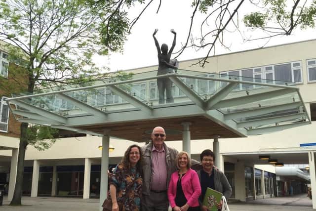 Designer Eck Selke with Mandy Keating, who was involved in the statue's restoration, Waterdale centre manager Rebecca Berry and his wife Josie.