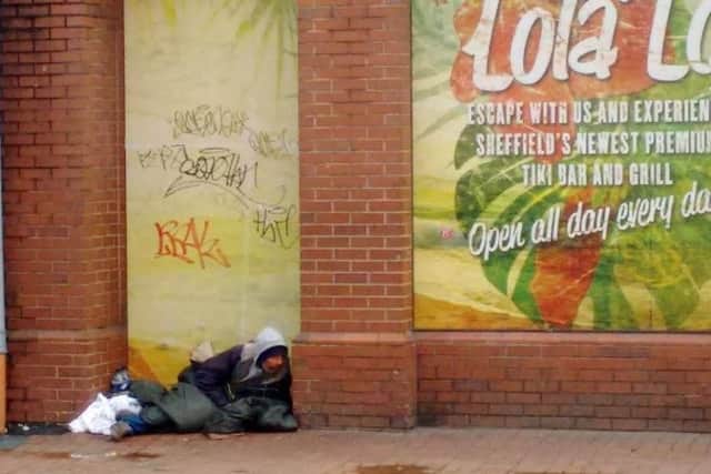A homeless man on West Street - Photo: Sheffield City Centre Residents' Action Group
