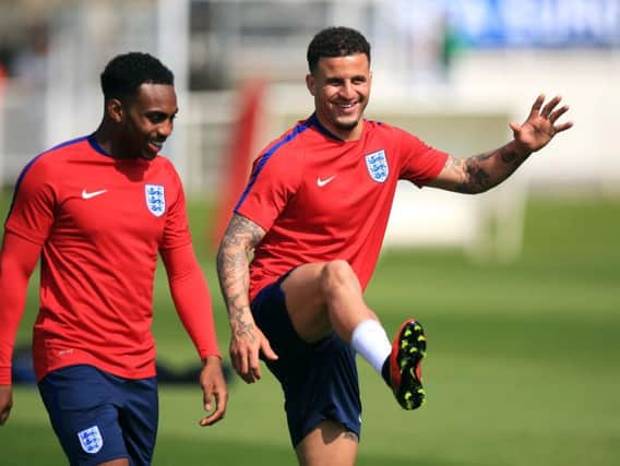 England's Danny Rose (left) and Kyle Walker during a training session at Stade de Bourgognes, Chantilly. PRESS ASSOCIATION Photo